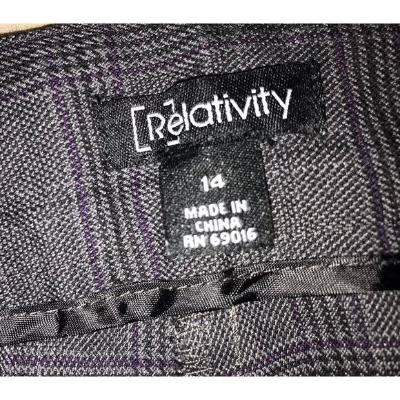 NWT Relativity Dress Pants Womens size 14 Black Business Charcoal & Plum Plaid - Picture 5 of 7